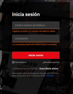 página acceso netflix